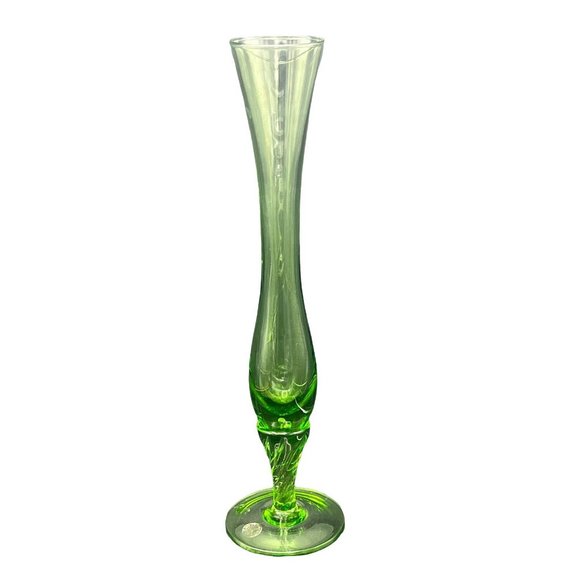 Bud Vase Danish Design Hand Crafted Green Blown Glass Made In Italy 10" Tall - Picture 11 of 12